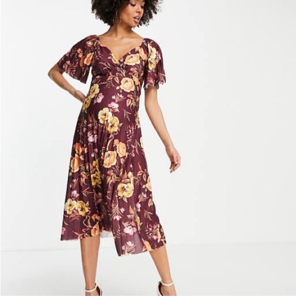 ASOS DESIGN Maternity pleated twist back cap sleeve midi dress
